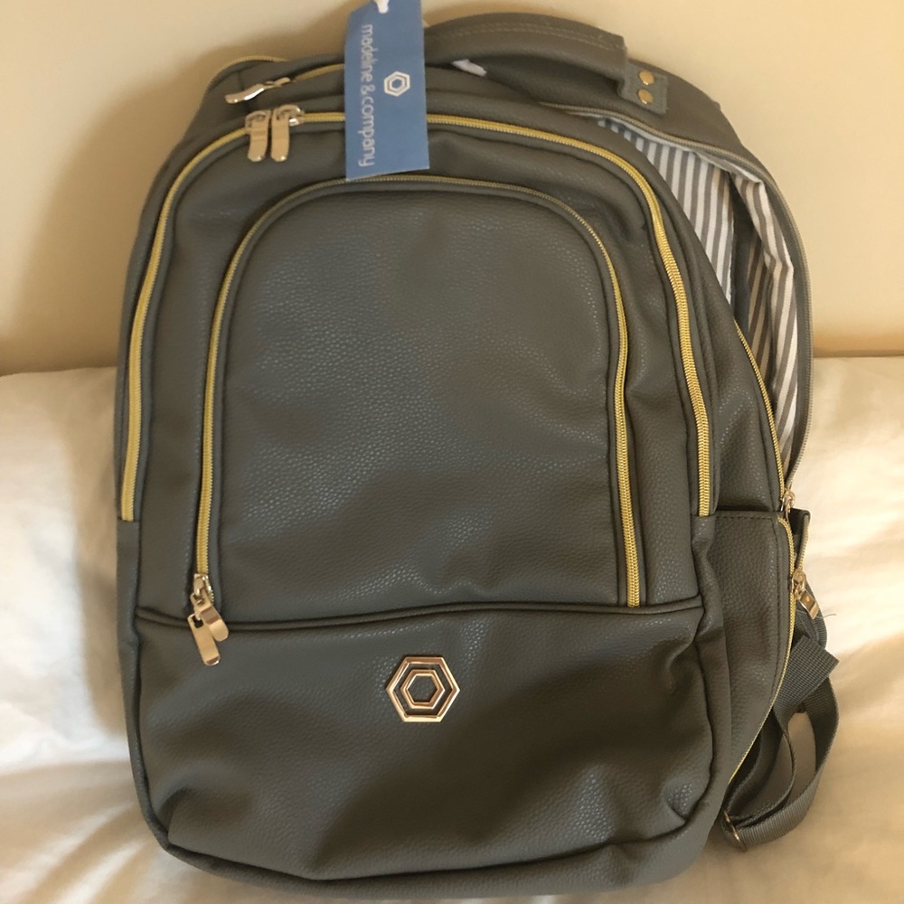 Gray leather backpack